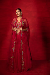 Embroidered corset lehenga with cape