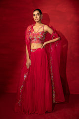 Embroidered corset lehenga with cape