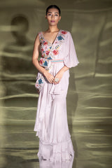 Dione plazo drape with embroidered blouse anse belt bag