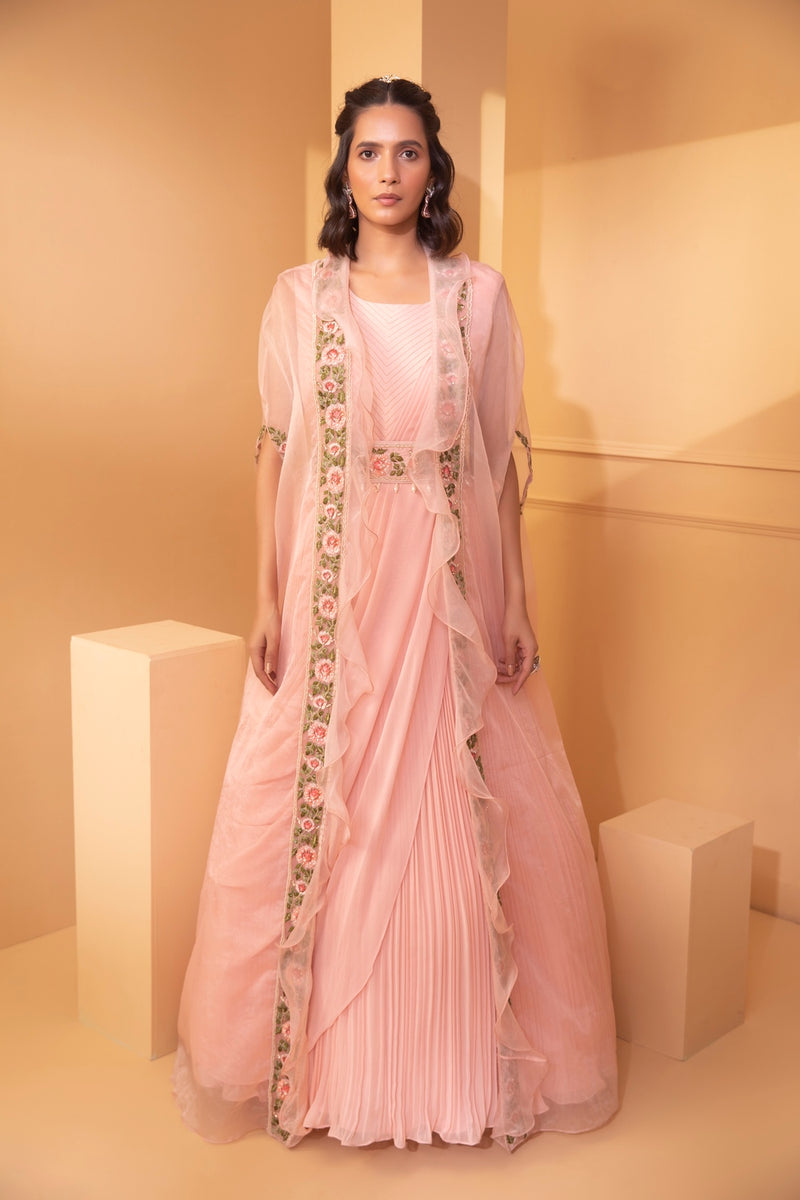 Rigel embroidered cape gown