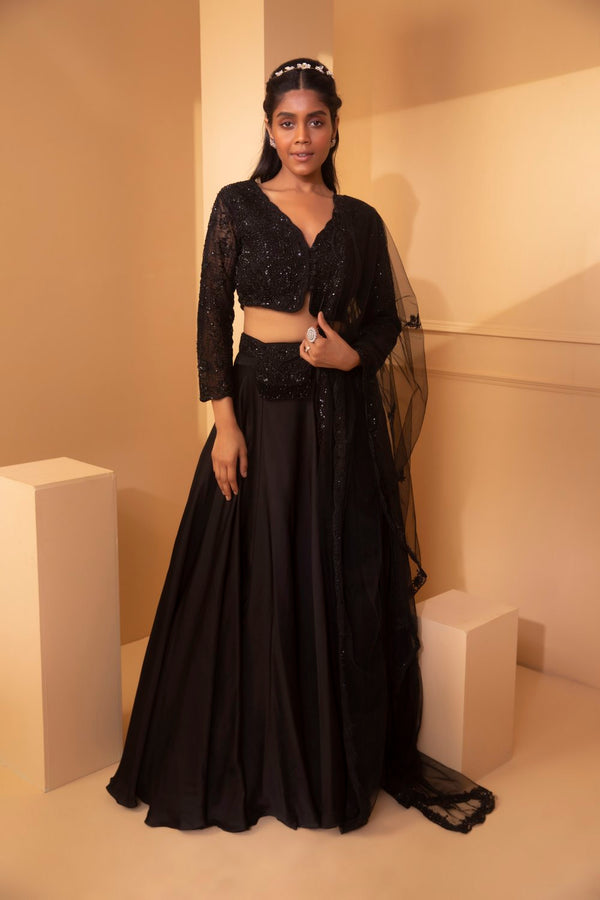 Pleadis black embroidered lehenga set