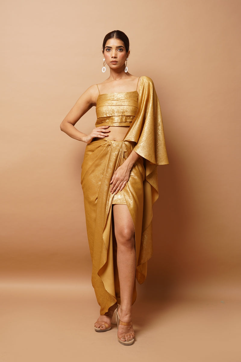 GOLDEN SHIMMER INDO SAREE