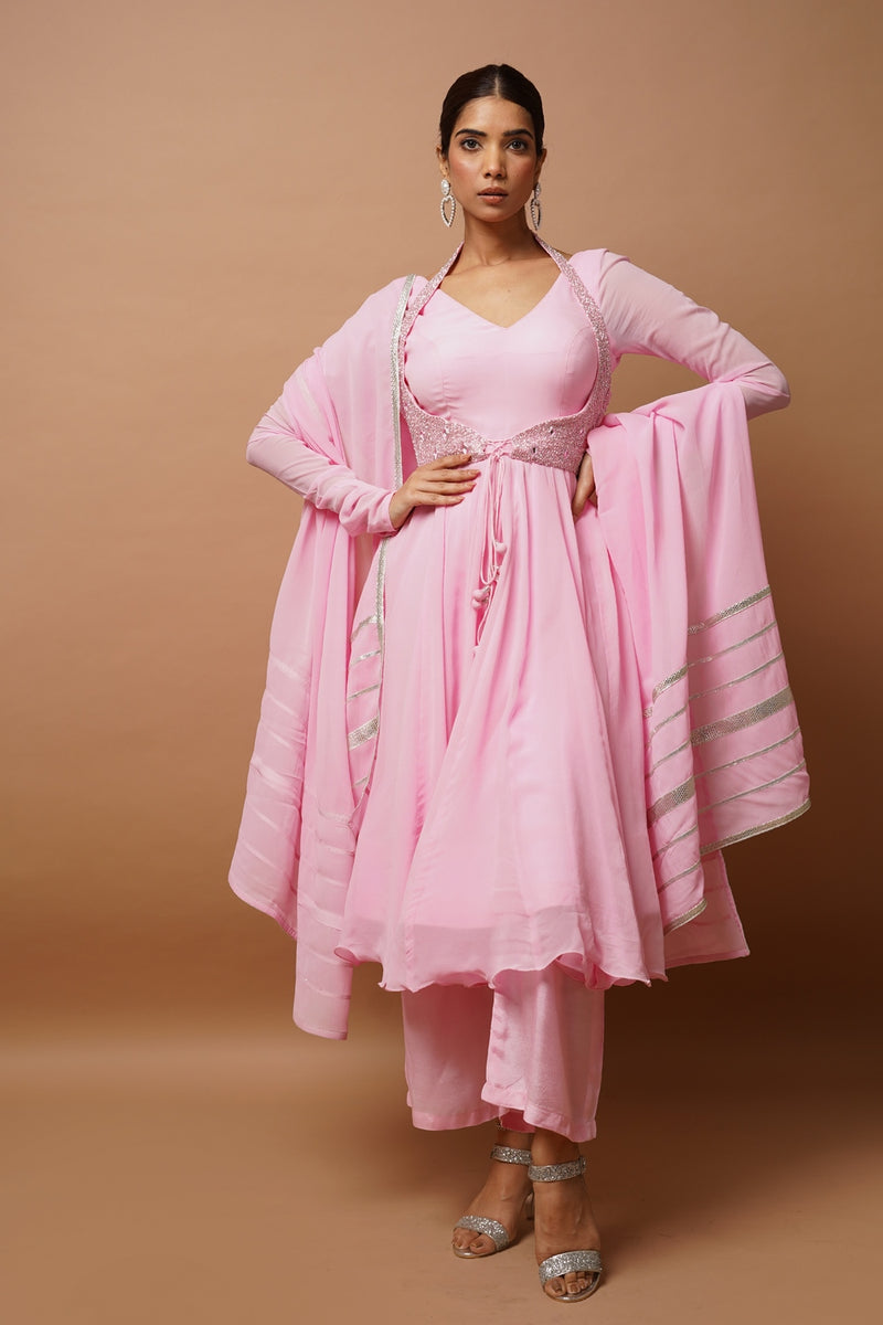 BABY PINK ANARKALI SUIT SET