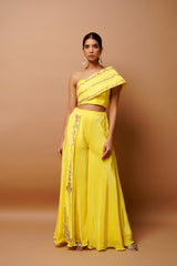 BRIGHT YELLOW INDO WESTERN SET