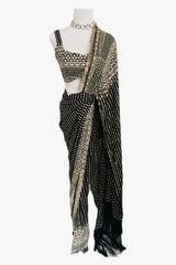 Black and Gold Pre-Draped Sari Gown | Ready to Ship