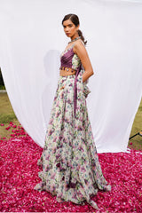 VIOLET AFRICAN FLORAL LEHENGA SET