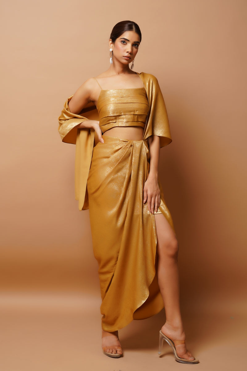 GOLDEN SHIMMER INDO SAREE