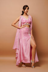 PINK SHIMMER DRAPED SKIRT SET