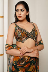 LEAF PRINT DRAPE SAREE WITH BRALETTE