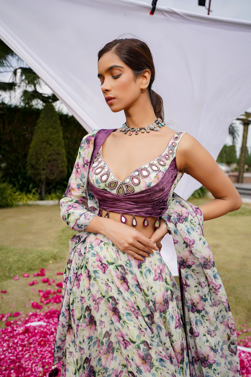 VIOLET AFRICAN FLORAL LEHENGA SET