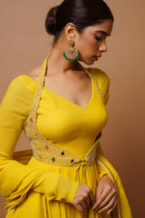 YELLOW ANARKALI SUIT SET