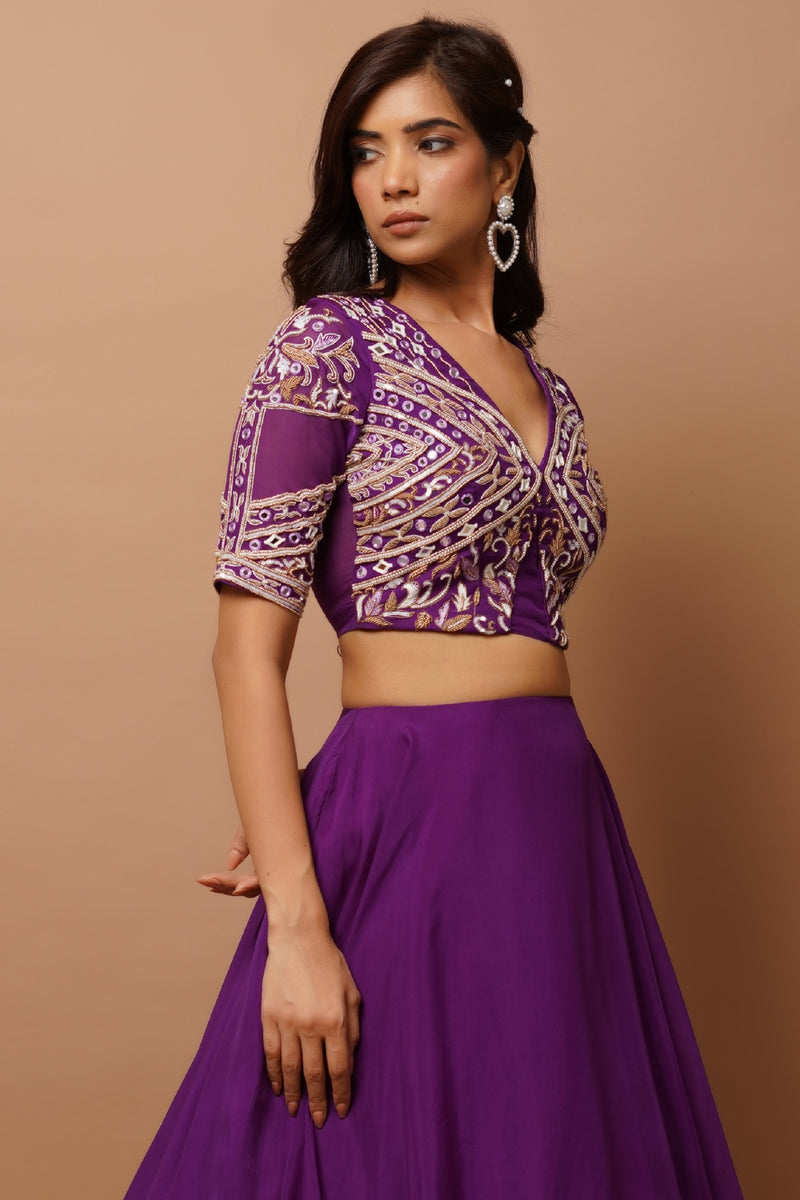 DARK PURPLE ORGANZA INDO LEHENGA SET