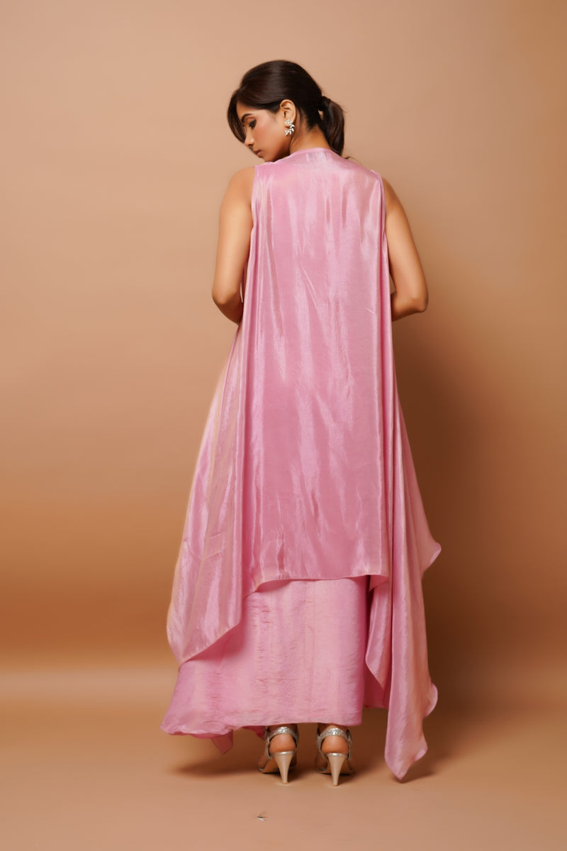 PINK SHIMMER DRAPED SKIRT SET