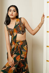 LEAF PRINT DRAPE SAREE WITH BRALETTE