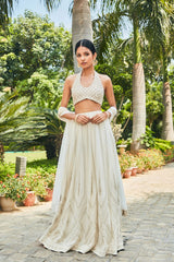 Kaeya- Off White Embroidered Chikankari Lehenga Set