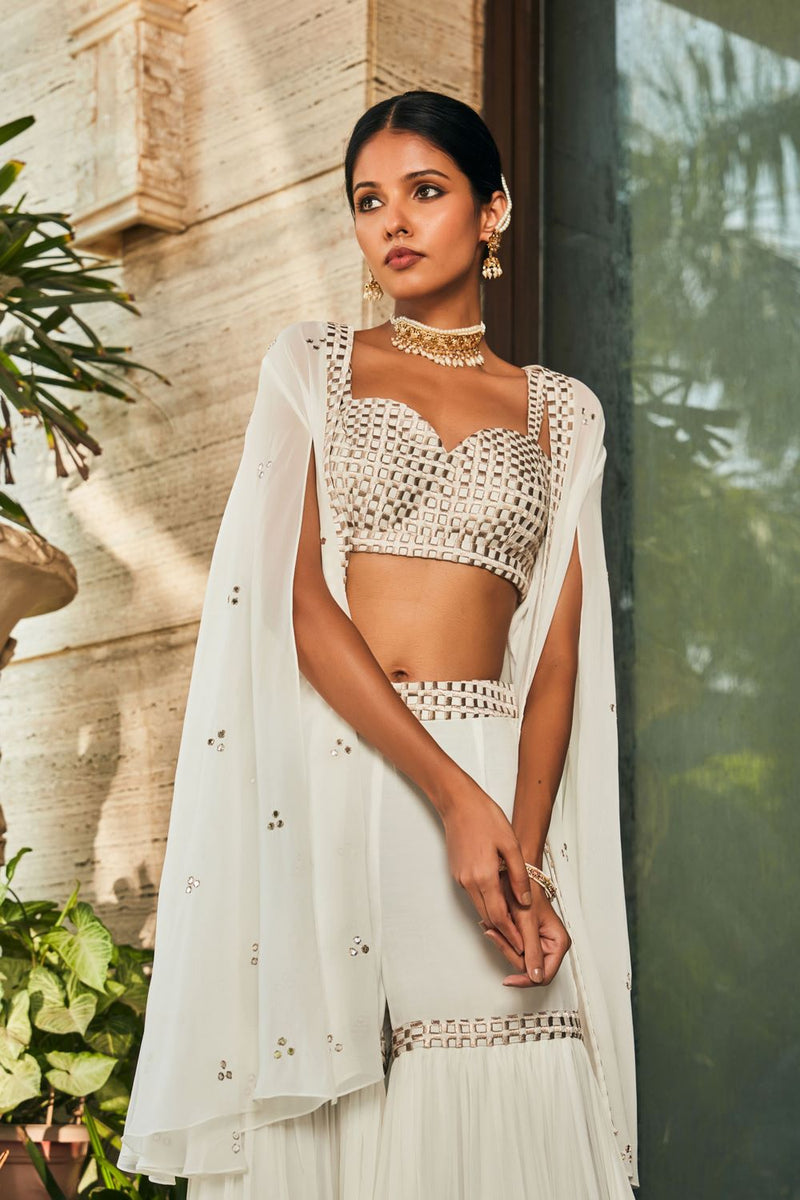 Karvi- White Embroidered Sharara Set