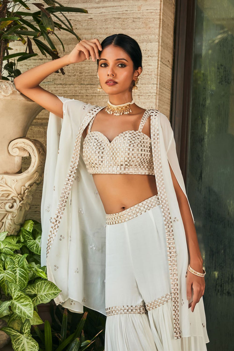 Karvi- White Embroidered Sharara Set