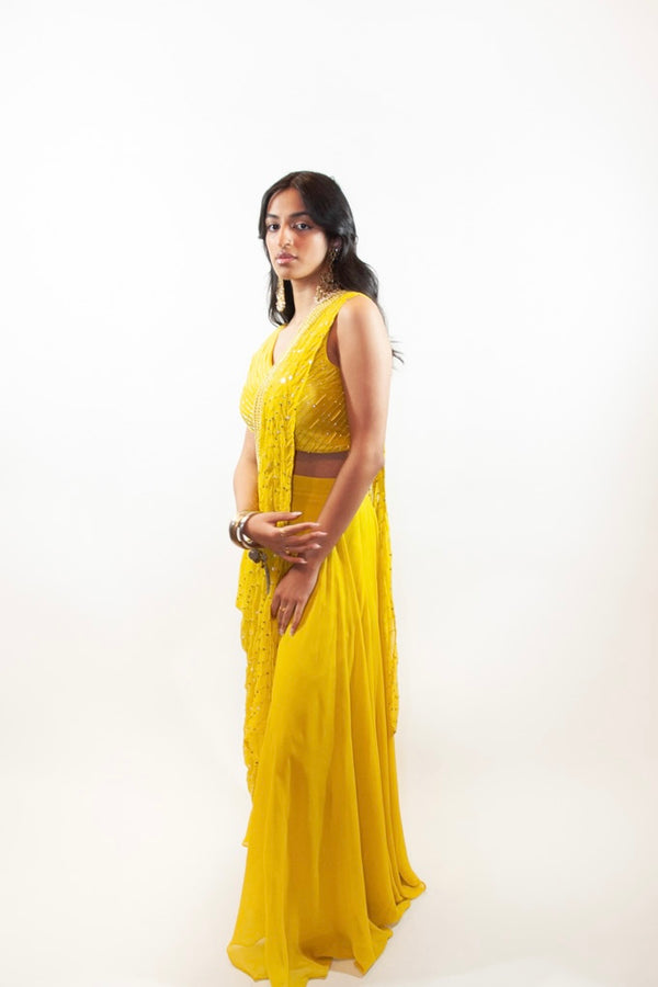 nude drape sari with bralette blouse – VERVE & VOGUE