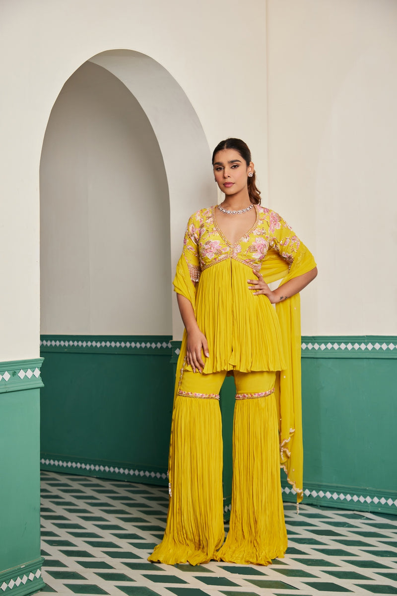 SUNEHRA PEPLUM SHARARA SET