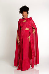 Jaina Pink pre-draped sari and cape | Ready to Ship
