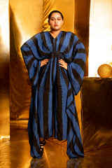 blue black stripes kaftan jumpsuit