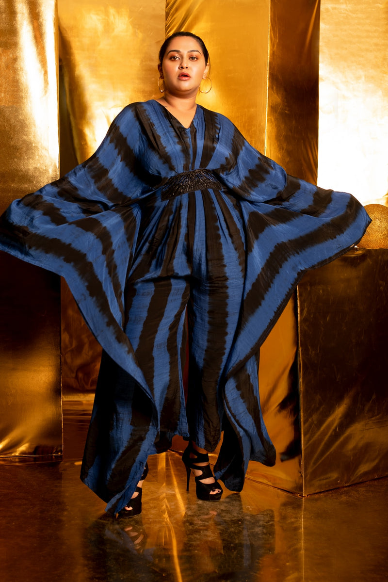 blue black stripes kaftan jumpsuit