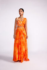 Tangerine orange drape skirt set