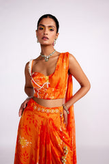 Tangerine orange drape skirt set