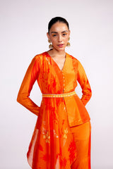 Tangerine orange color block pant set