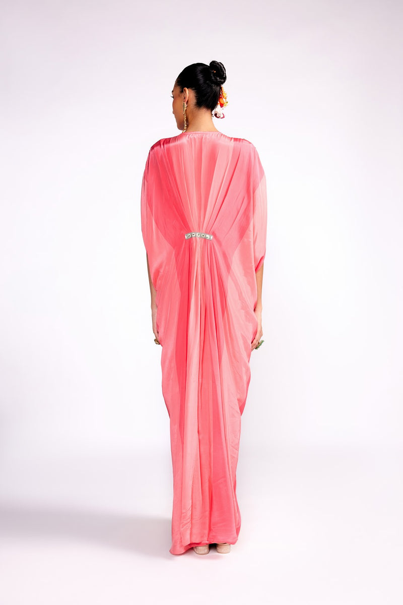 Flamingo pink color block drape kaftan
