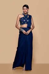 Blue Embroidered Brocade Saree