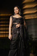 Black jumpsuit w saree drape