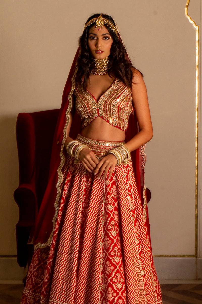 Rustic red bridal lehenga set