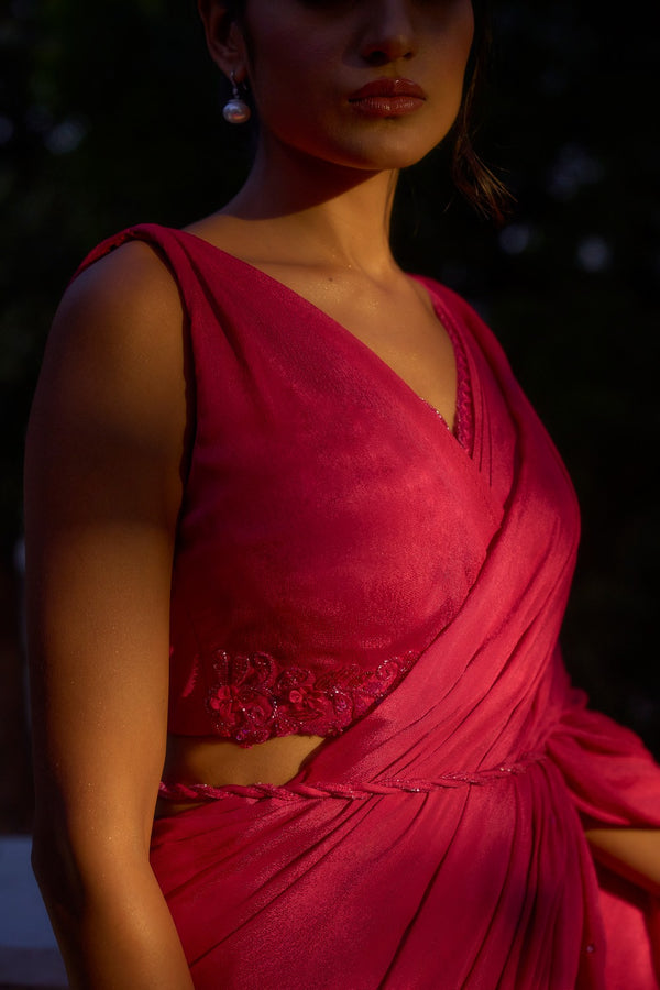 Rose Draped Saree Set