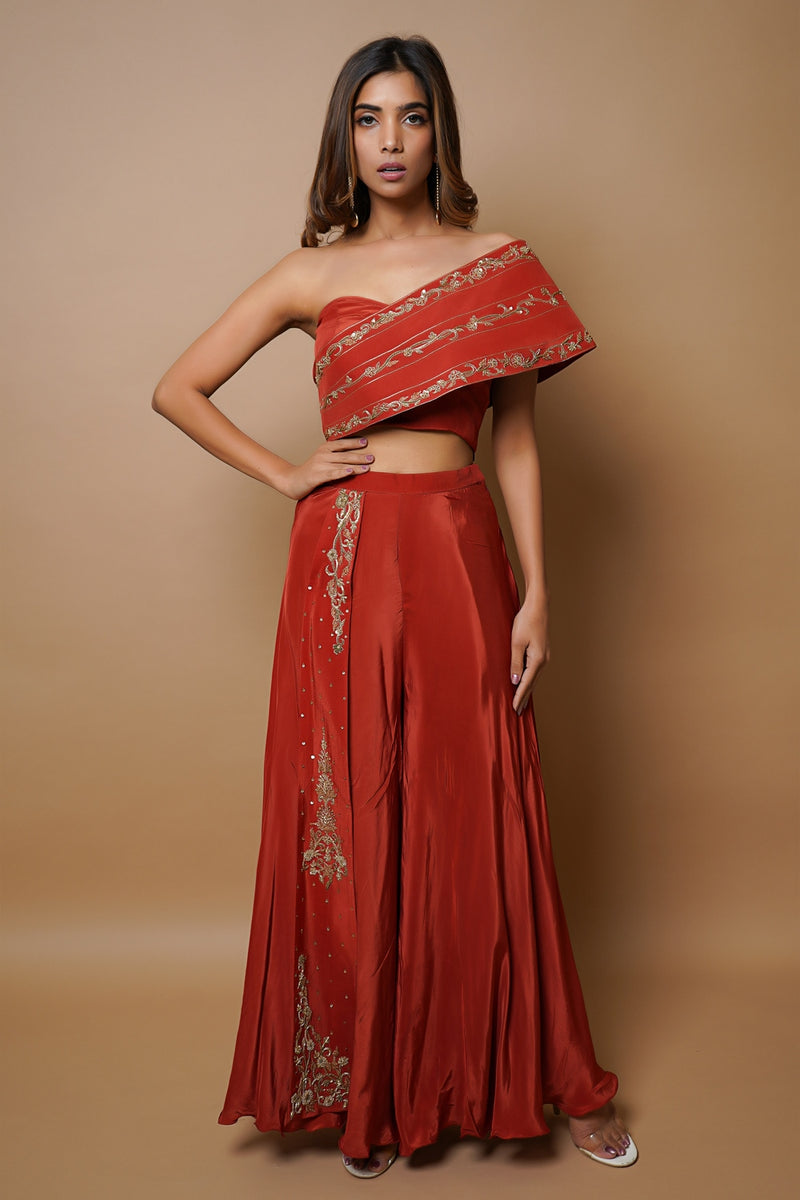 BRICK RED INDO WESTERN SET