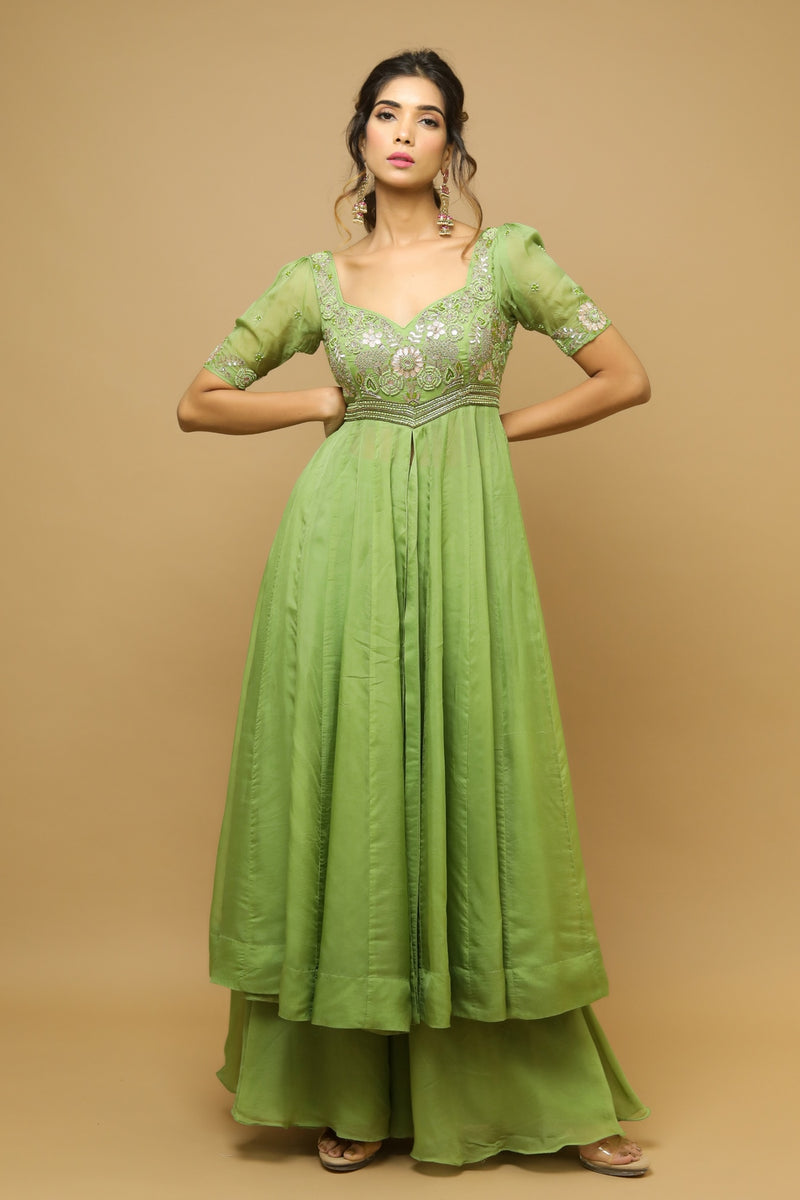 PARROT GREEN KALI KURTA SET