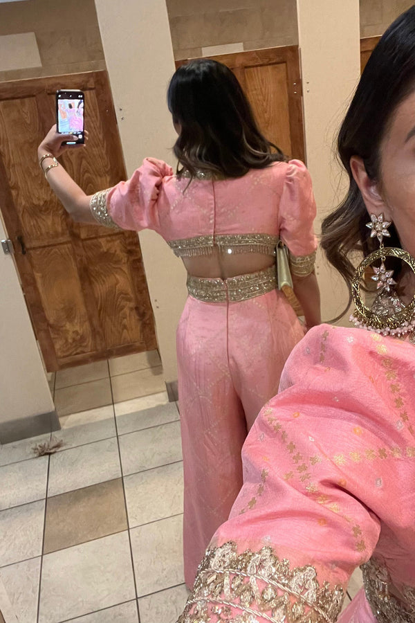 Pink embroidered silk jumpsuit | Ready to Ship