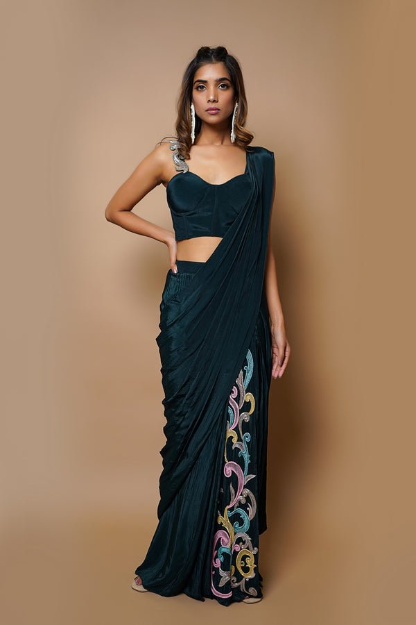 TEAL READY TO WEAR SAREE