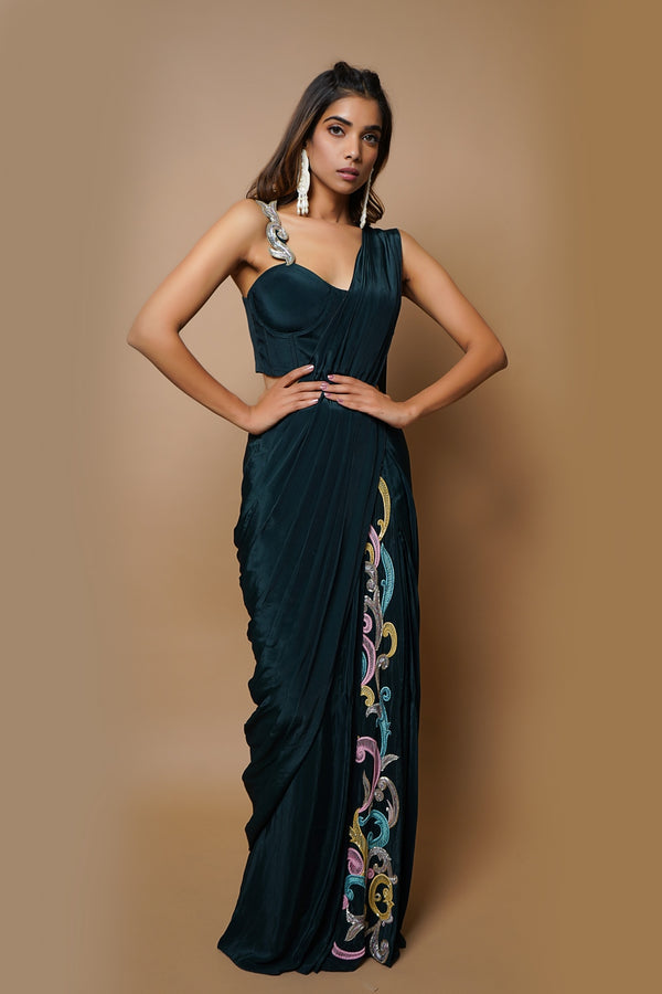 TEAL READY TO WEAR SAREE
