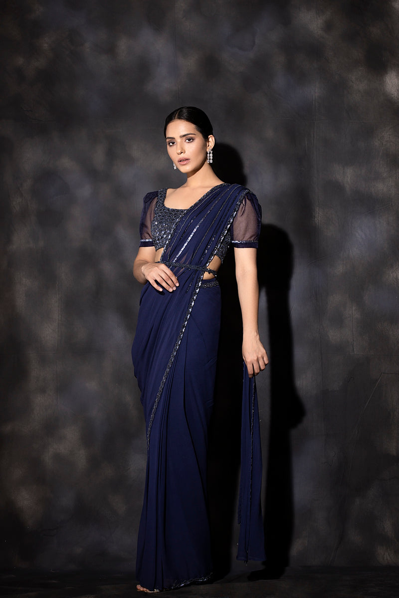 Midnight Blue Drape Sari