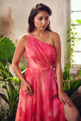 Pink Habutai Silk One Shoulder Gown