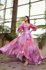 Pink Habutai Silk High-Low Skirt Set