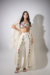 Haseena ivory cape & flutter pants set