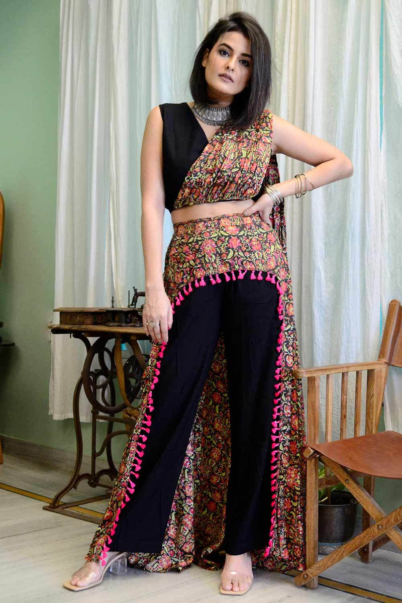 JUST IN READYMADE SAREE STYLE PALAZZO PANTS WITH UNSTITCHED BLOUSE GRAB NOW  | Instagram