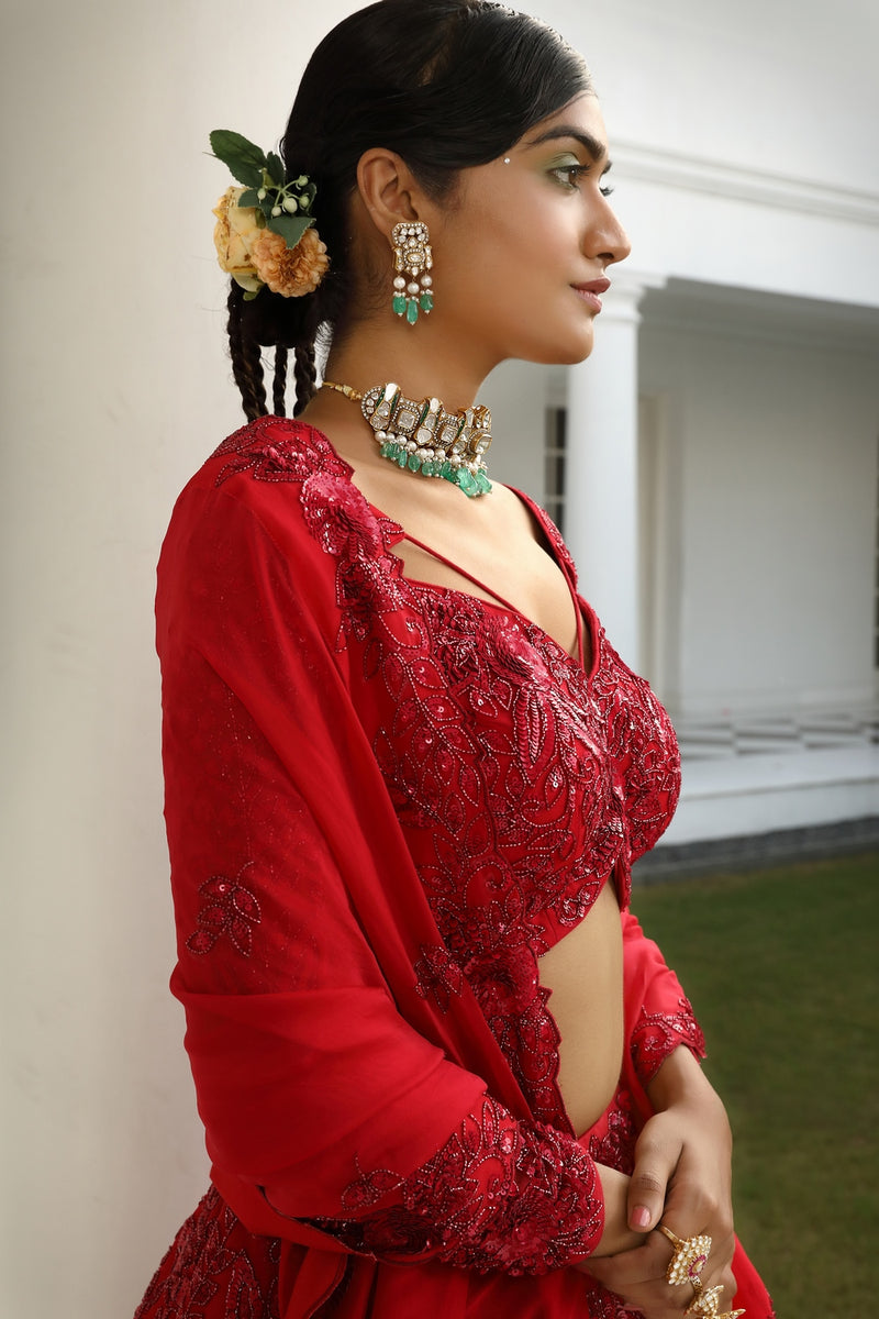 Ersheen red lehenga set