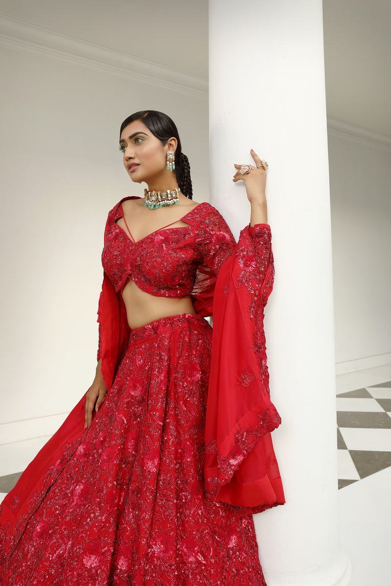 Ersheen red lehenga set