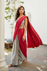 Carnation Pre Draped Sari Set