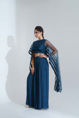 Blue Pleated Pant Set