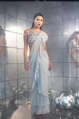 Powder Blue ruffle sari