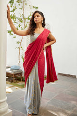 Carnation Pre Draped Sari Set